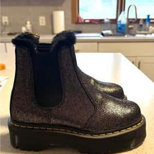 Dr. Martens Sparkle Black Chelsea Boots with Fur Trim